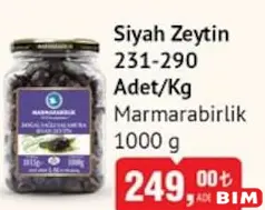 MARMARABİRLİK SİYAH ZEYTİN 231-290 ADET 1000 G MARMARABİRLİK SİYAH ZEYTİN 231-290 ADET 1000 G